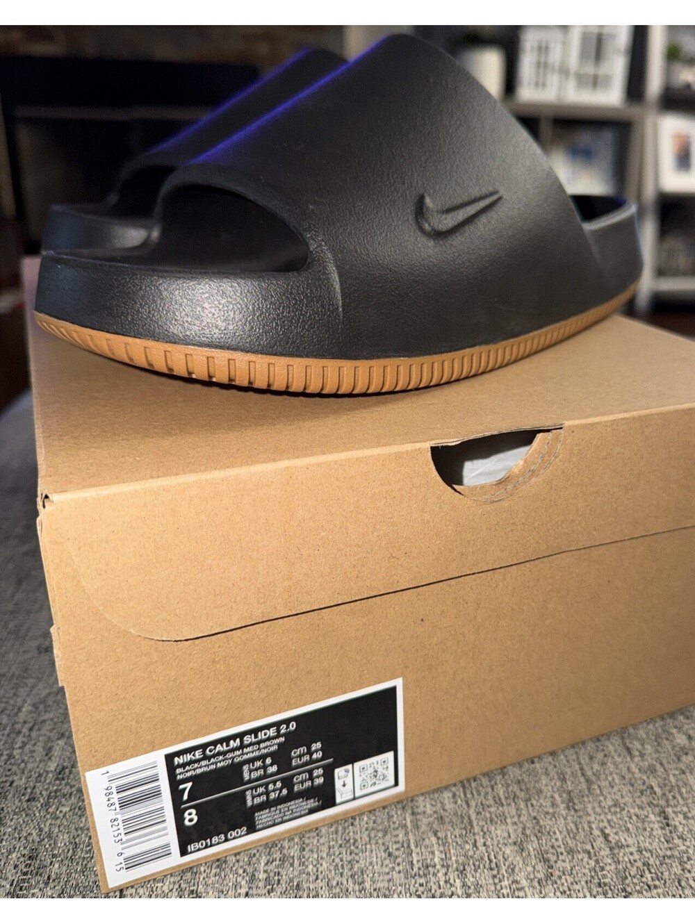 Nike Calm Slide 2.0 Black/Gum Med Brown Men's 7 Women's 8 Sandals IB0183-002 NIB